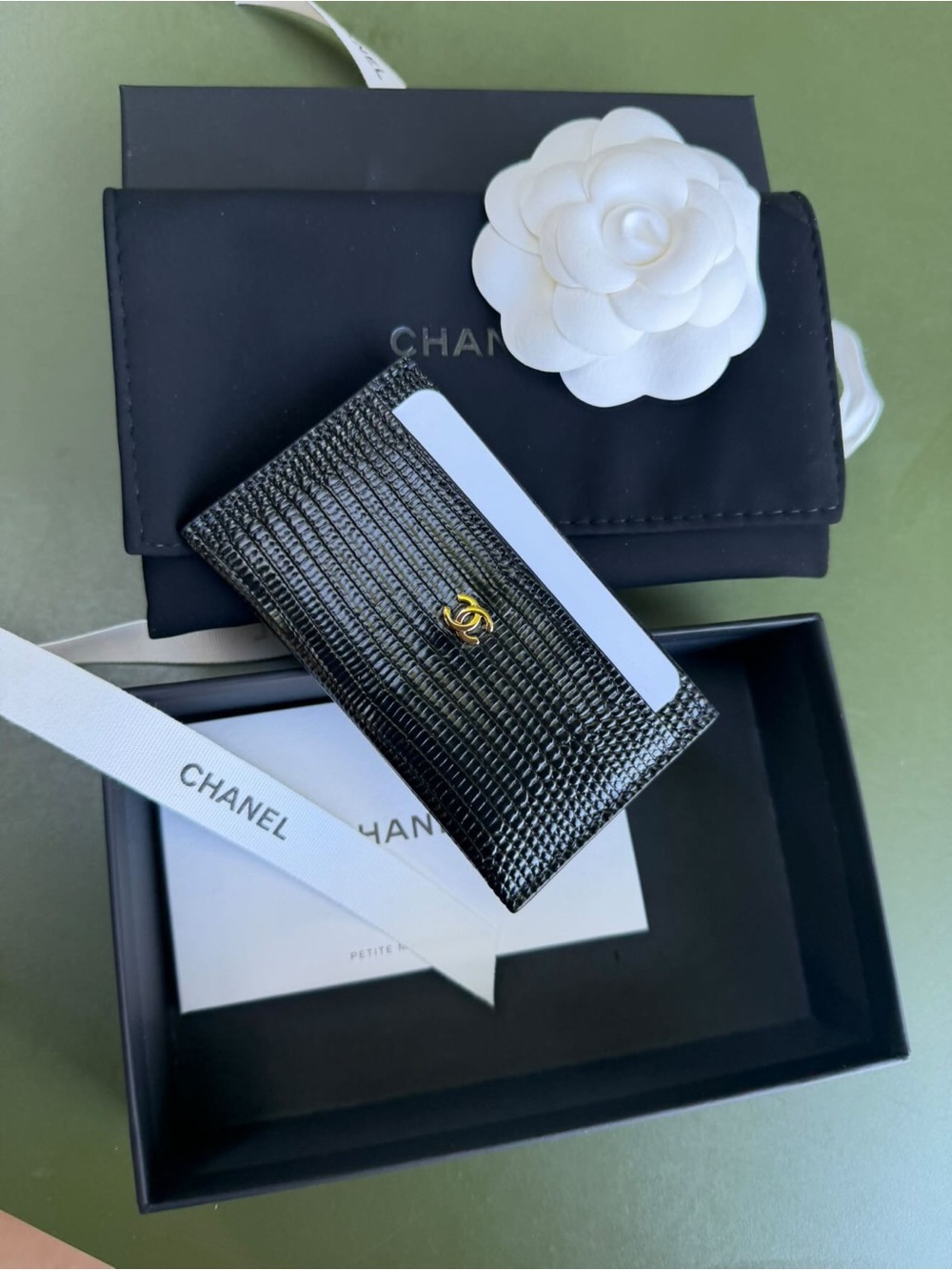 CHANEL Black Lizard Crocodile Embossed D’art Card Sleeve with Chanel Logo 2026